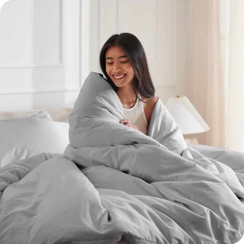 King/Cal King Light Grey Double Brushed Duvet Cover Set by Bare Home
