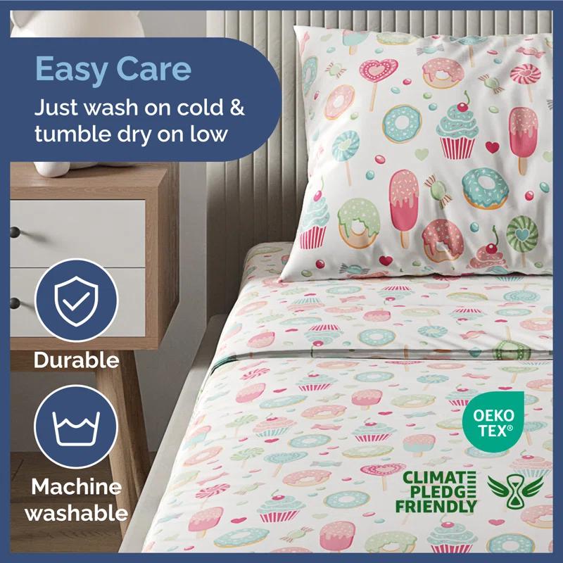 CGK Linens 4 Piece Kids Microfiber Sheet Set - Wrinkle Free - Cute, Cozy, Soft