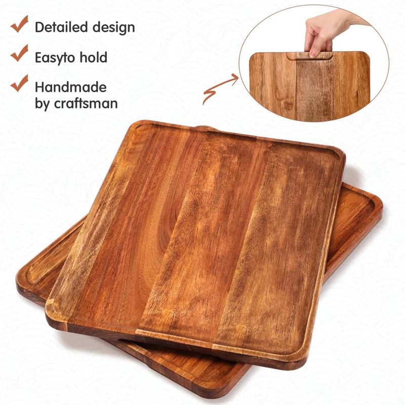Millwood Pines 5 Pack Solid Acacia Wood Serving Trays, Rectangular Wooden Serving Board For Food Appetizer Serving Tray Plates For Vegetables Fruit Charcuterie Cheese Platters Home Kitchen Decor
