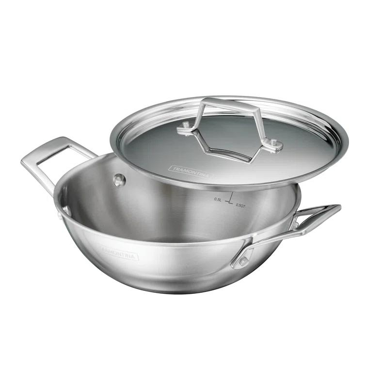Tramontina Tramontina Utsava Tri-Ply Clad Stainless Steel Kadai with Lid, Kadhai Pot for Indian Cooking