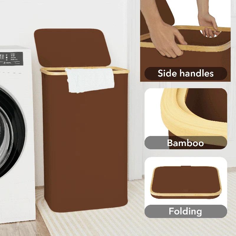 SpaceAid Tall Laundry Hamper with Lid – 110L Collapsible Clothes Basket with Bamboo Handles for Bedroom, Bathroom or Dorm