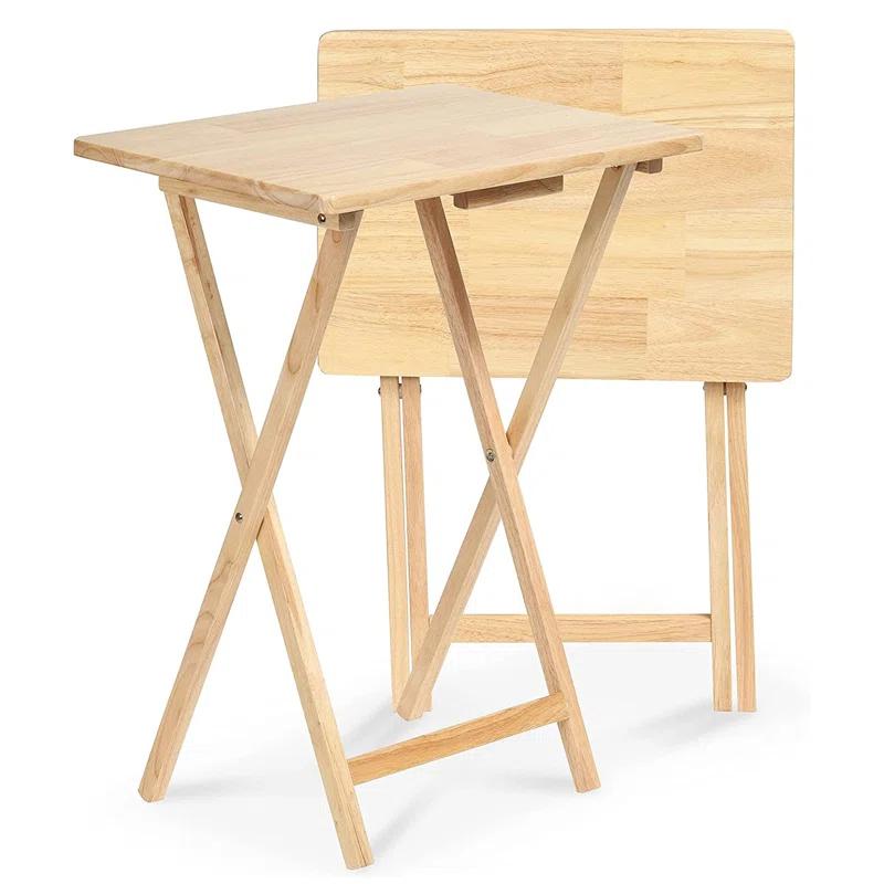 PJ Wood 19.09'' Solid Wood Rectangular Portable Folding Table (Set of 2)