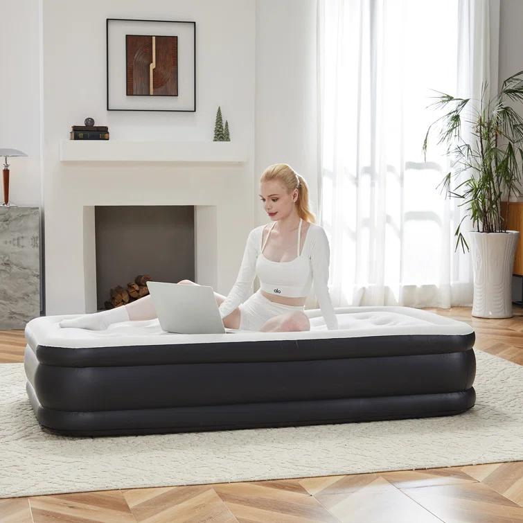 Ebern Designs 18 Inch Air Mattress Bed with Built- in Pump Blow Up Mattresses for Camping, Indoor Colchon, Guests