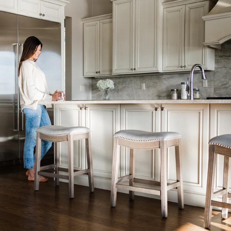 Maven Lane Maven Lane Adrien Backless Saddle Kitchen Stool with Fabric Upholstery