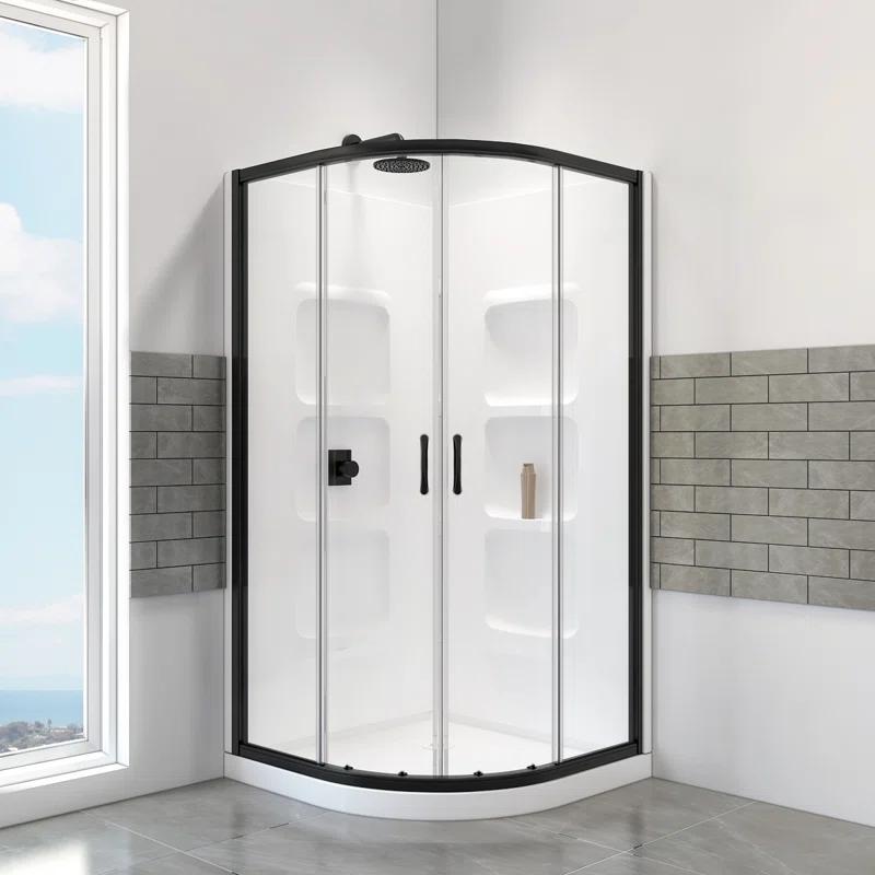 A&E Bath and Shower Mona 38 Black 38.5'' W 74'' H Framed Round Reversible Shower Enclosure