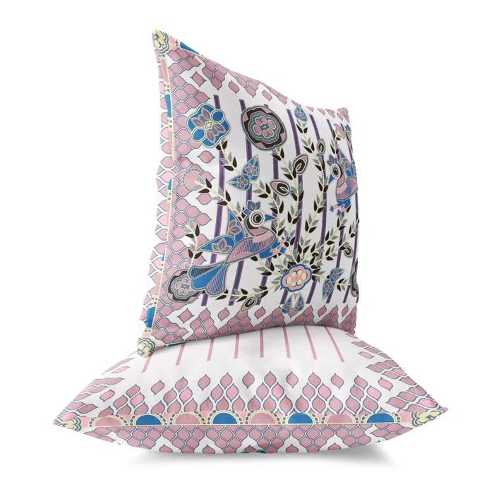 AmritaSen Aquatic Peacock Polyester Square Indoor/Outdoor Pillow Cover & Insert | Wayfair