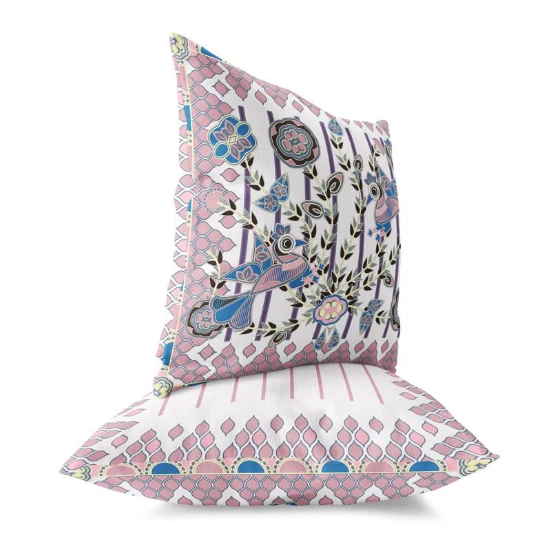 AmritaSen Aquatic Peacock Floral Indoor/Outdoor Reversible Throw Pillow