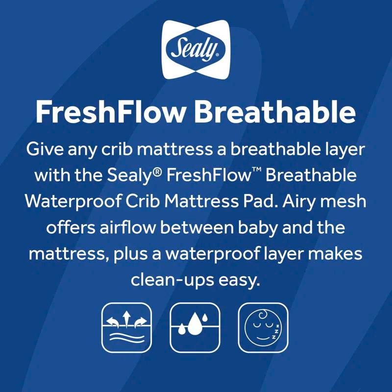 Sealy Baby Sealy Baby FreshFlow Breathable Waterproof Fitted Baby Crib Mattress Protector Pad, Crib Mattress Pad Topper, 52" x 28" - White