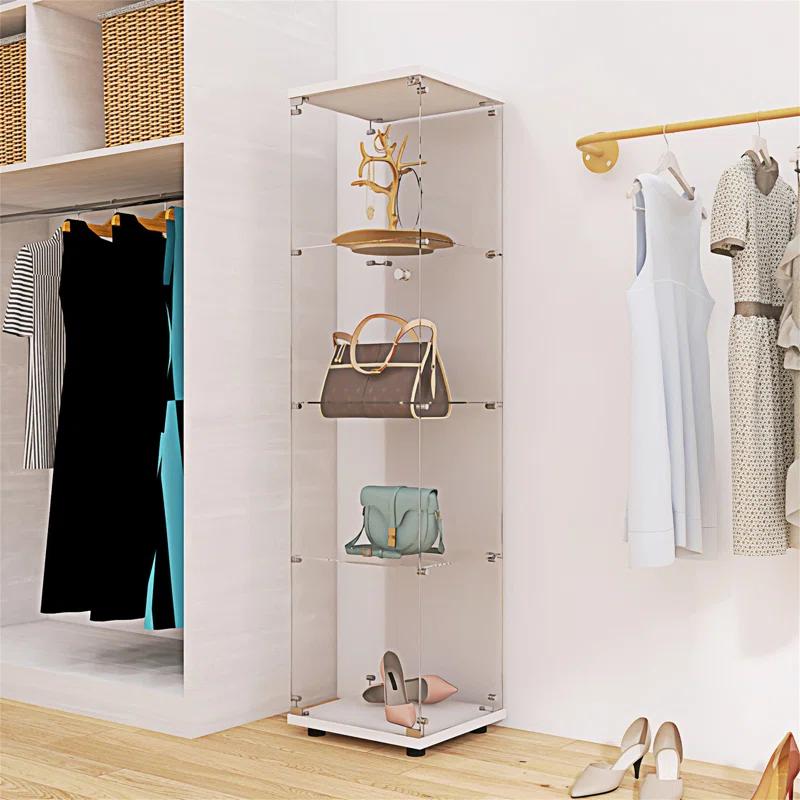Lighted 4 Shelves Glass Display Cabinet with One Door