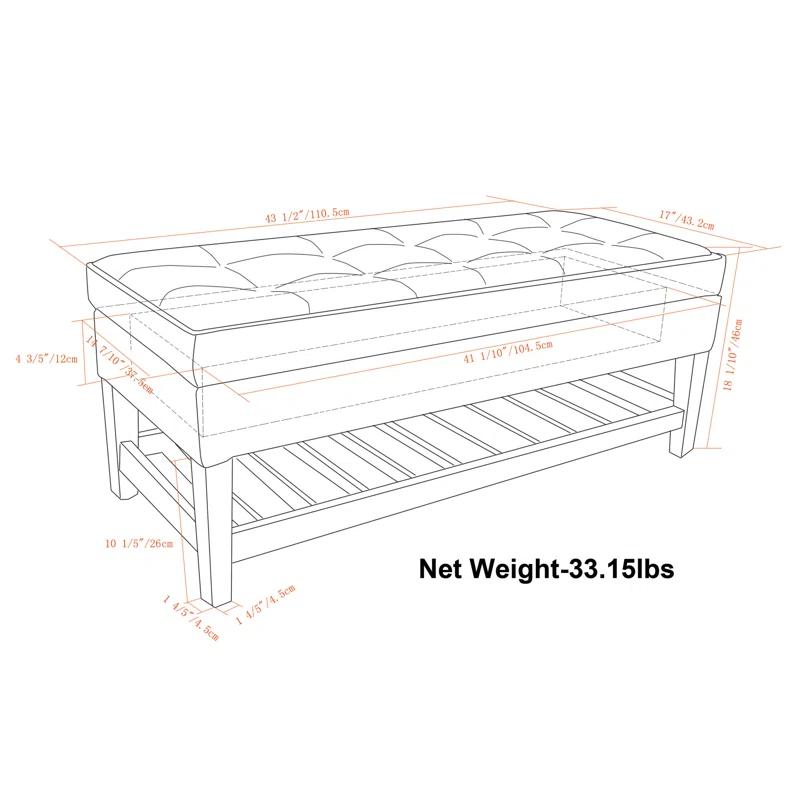 Simpli Home Saxon 43"W Tufted Transitional Storage Ottoman Bench with with Lift-Top Lid