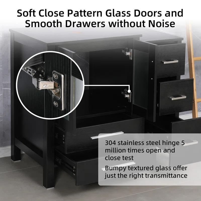 48" Single Bathroom Vanity Set with Glass Vessel Sink, Manufactured Wood Top, Water Saving Faucet