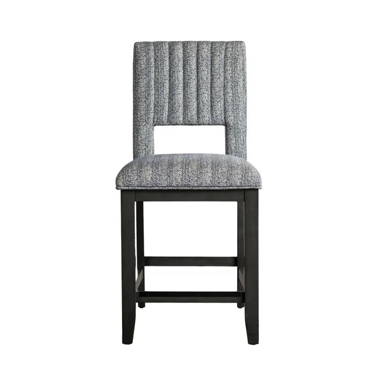 Benjara Manny Counter Height Chair Set Of 2, Bluish Gray Fabric Seat And Back (Set of 2)