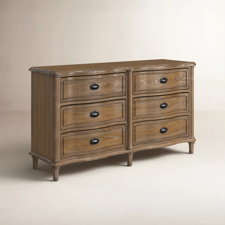 Universal Furniture Curved Wood Front 6 Drawer Dresser in Antiqued Grey Oak