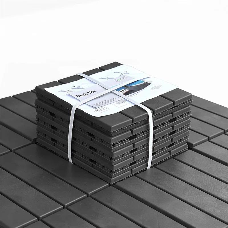 Impact Outdoor Patio Interlocking Deck Tiles,12"X12" Square Composite Decking Tiles,Four Slat Plastic Outdoor Flooring Tile All Weather For Balcony Porch Backyard,(Pack Of 9)