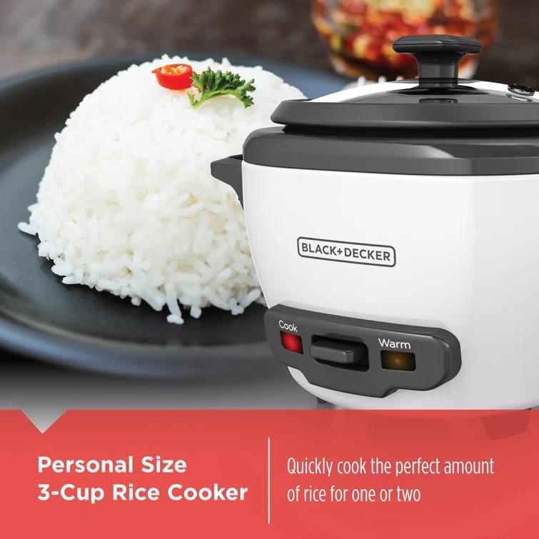 BLACK+DECKER BLACK+DECKER, Rice Cooker, Uncooked Rice, Steaming Basket, Removable Non-Stick Bowl, One Touch
