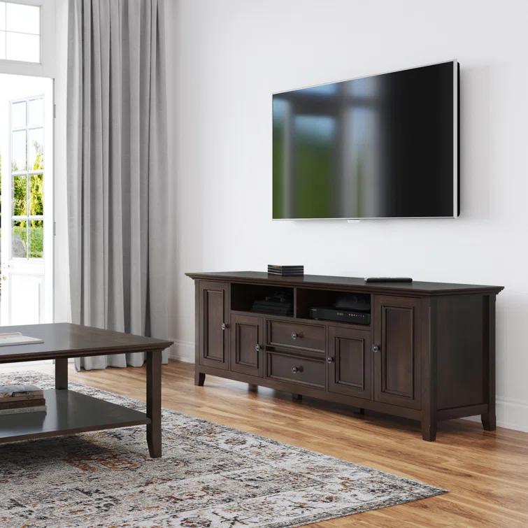 Simpli Home Amherst 72"W Solid Wood TV Stand for TVs up to 80" with Adjustable Shelves