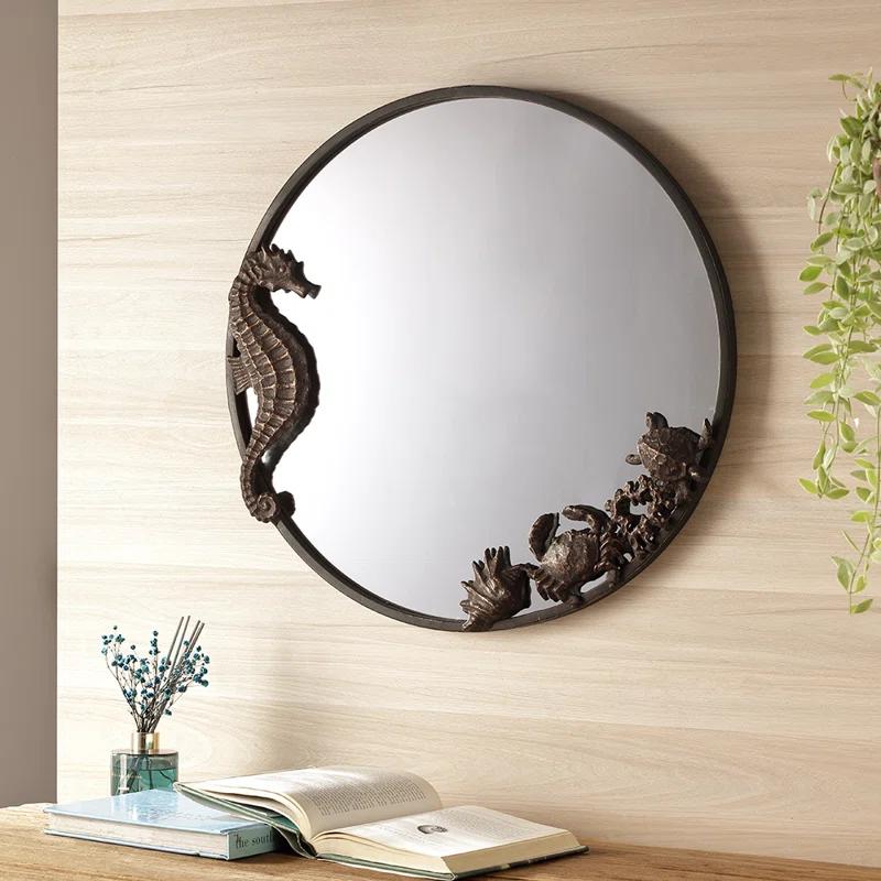 Beachcrest Home™ Seahorse and Sea Life Round Wall Mirror