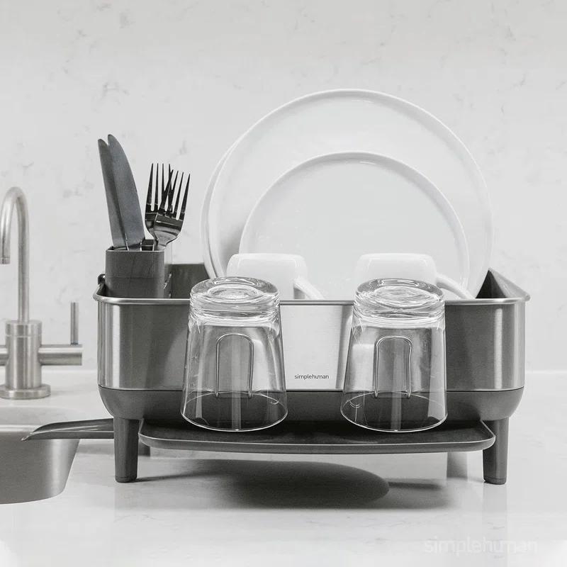 Simplehuman Compact Dish Drying Rack, Brushed Stainless Steel Frame
