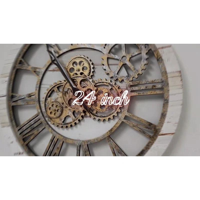 Wall Clock 24" Round Oversized for Living Room decor with Real Moving Gears America Collection