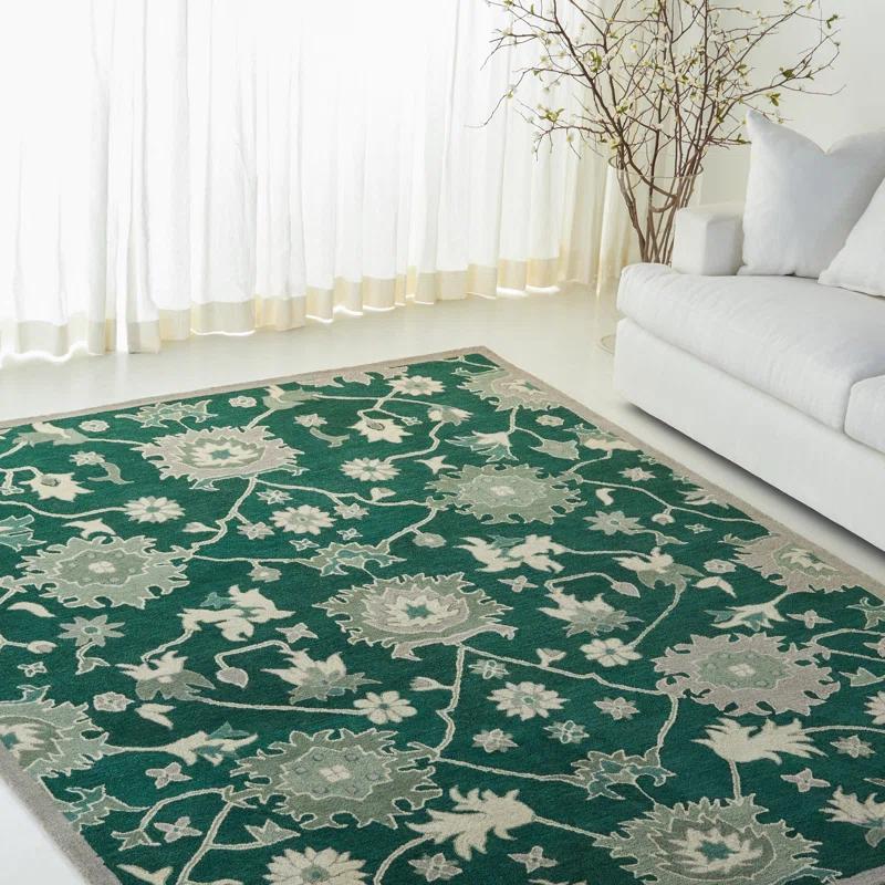 Lauren Ralph Lauren Lauren Ralph Lauren Hand Tufted Wool/Cotton Floral Rug in Dark Green/Ivory