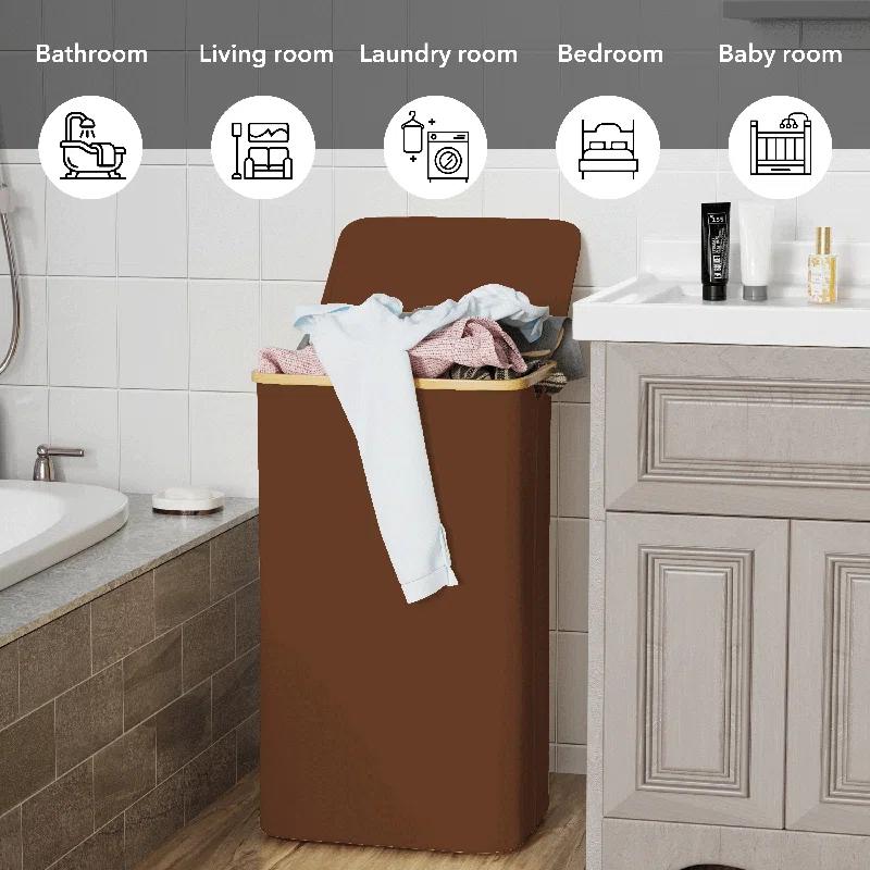 SpaceAid Tall Laundry Hamper with Lid – 110L Collapsible Clothes Basket with Bamboo Handles for Bedroom, Bathroom or Dorm