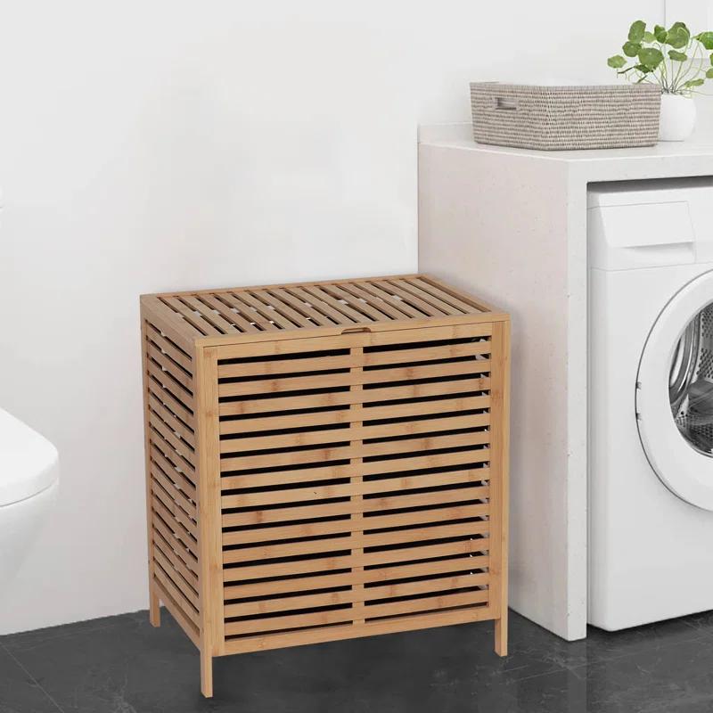 Evideco Bamboo Laundry Hamper with Lid, Removable Bag, Slatted Ventilation Design, Large Storage Basket, Perfect for Bathroom or Laundry Room