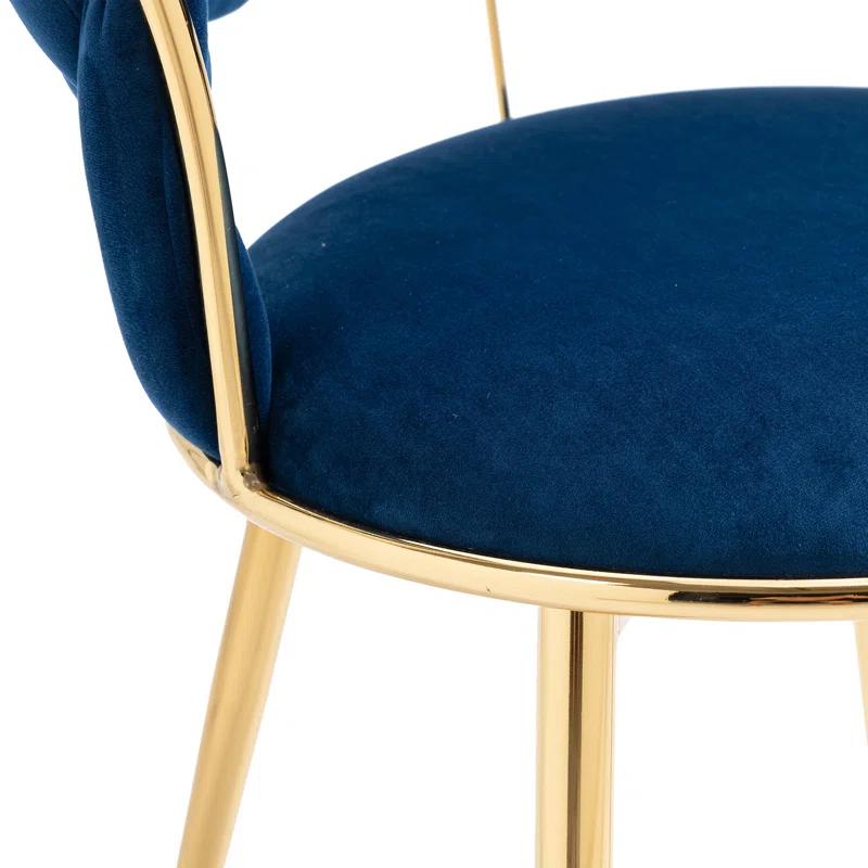 Mercer41 Dining Chairs Set of 2, Woven Upholstered Dining Chairs with Gold Metal Legs(Navy Velvet)