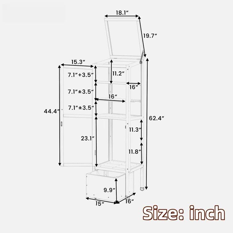 mosaicmotifco Wood Garden Greenhouse Balcony Portable Mini Cold Frame With Movable Storage Box, Adjustable Shelves And 1 Drawer