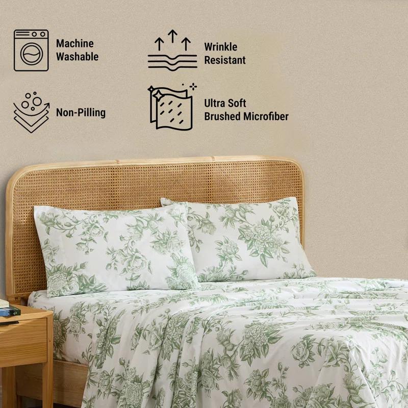 HLC.ME HLC.ME Rose Toile Floral Bed Sheets - Wrinkle Resistant & Ultra Soft - Fits Mattresses up to 15 Inches Deep (Sage Green)