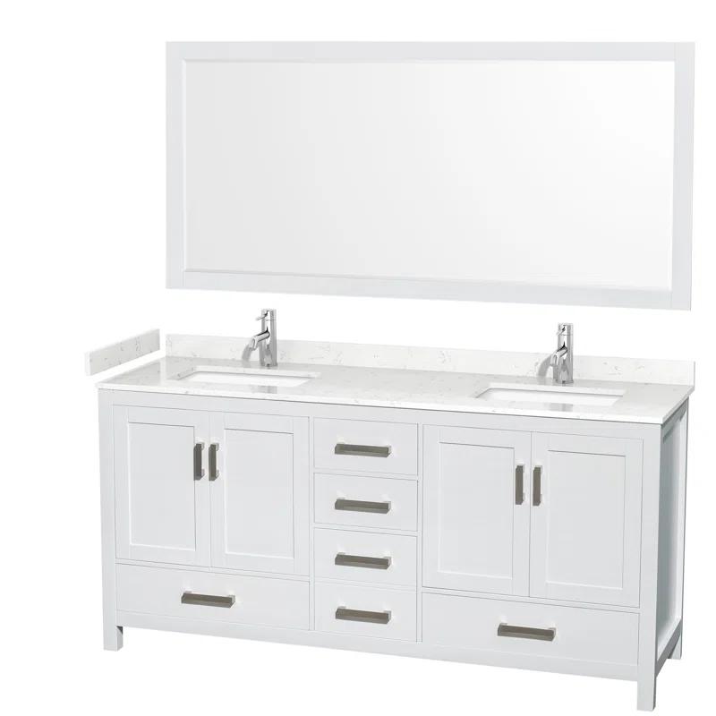 Wyndham Collection Sheffield 72" Freestanding Double Bathroom Vanity with Cultured Marble Top