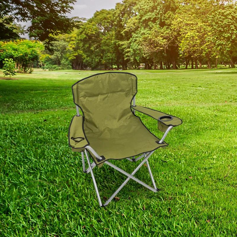 Rio Brands Camp & Go Heavy-Duty Folding Quad Outdoor Camping Chair, Portable Folding Camp Chair with Wide Seat, Cup Holders, and Carry Bag