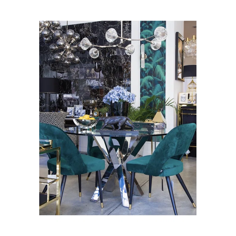 Eichholtz Triumph Round Glass Top Metal Base Dining Table