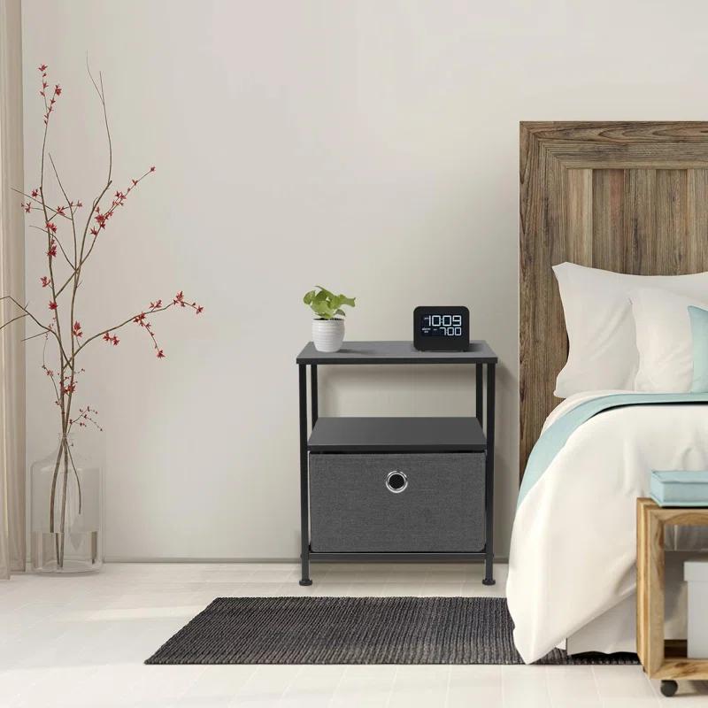 Sorbus 1 Drawer and Shelves Nightstand with Steel Frame, Wood Top & Fabric Bins