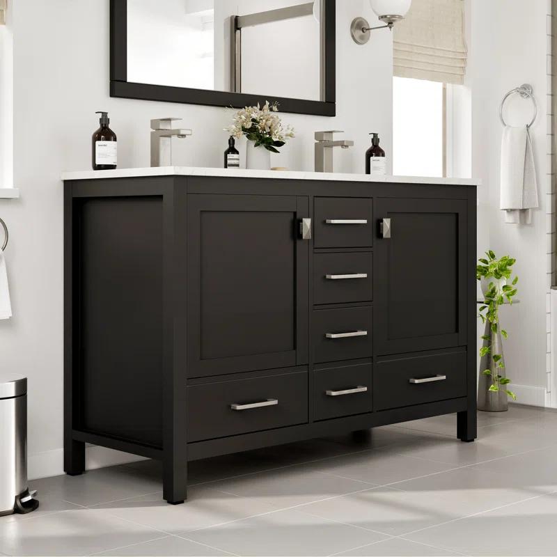 Eviva Eviva London 48"W X 18"D Double Sink Bathroom Vanity With White Carrara Quartz Countertop
