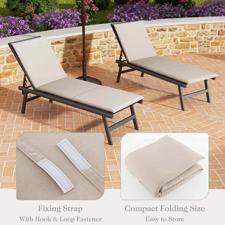 Ivy Bronx 2 Pcs Outdoor Chaise Lounge Cushion With Hook & Loop Fastener Fixing Straps Patio