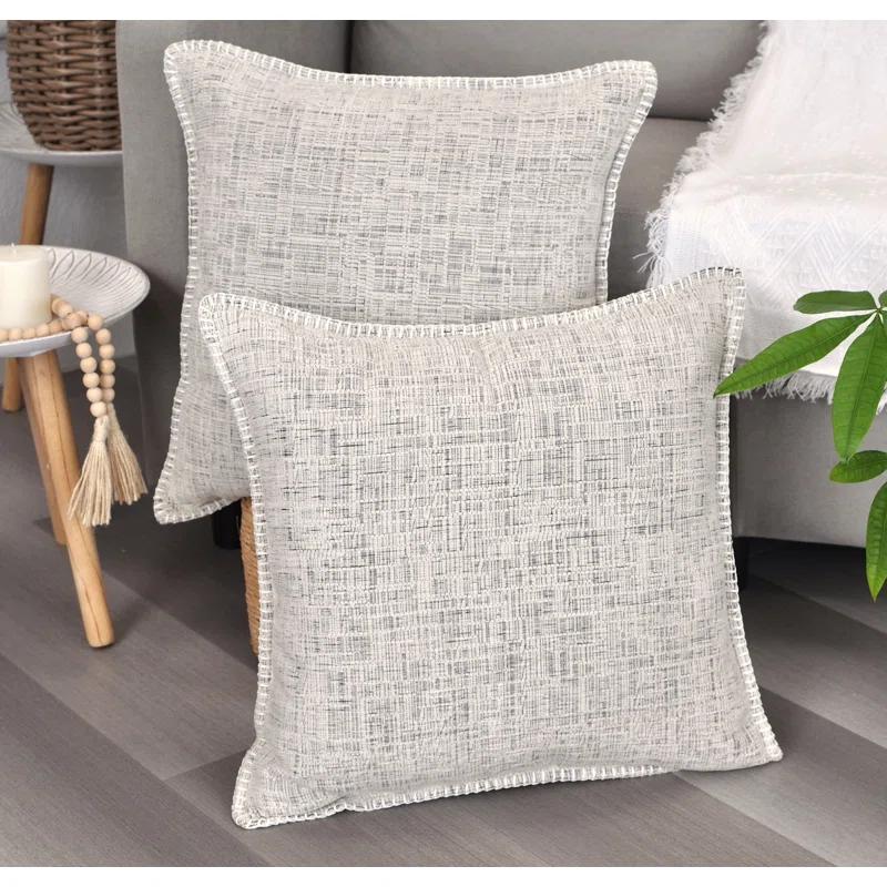 Oveesha Tassel Soft Chenille Throw Pillow Covers With Stitched Edge (Set of 2)