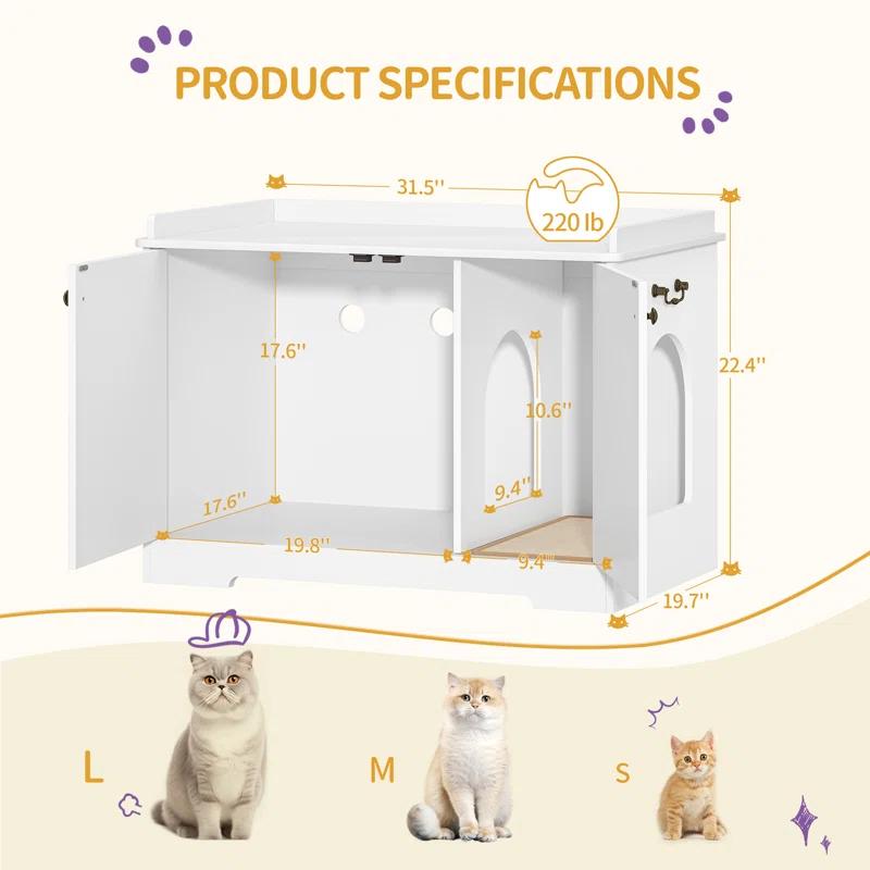 Tucker Murphy Pet™ Bohy Cat Litter Box Enclosure with Handles, Hidden Litter Box Furniture with Removable Partition, Wooden Pet House Side End Table, for Living Room, Bedroom
