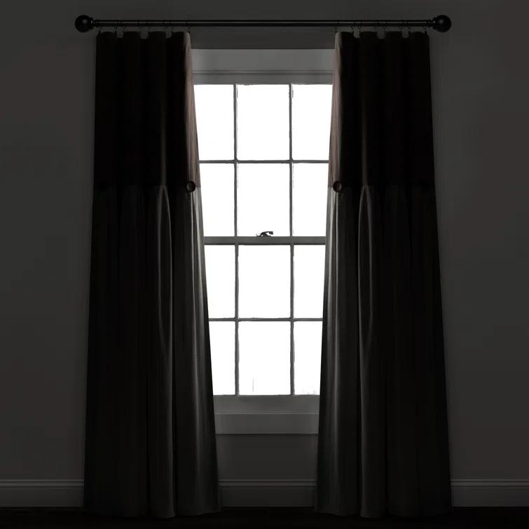 Lush Decor Linen Button Cotton Blend Blackout Curtain Single Panel