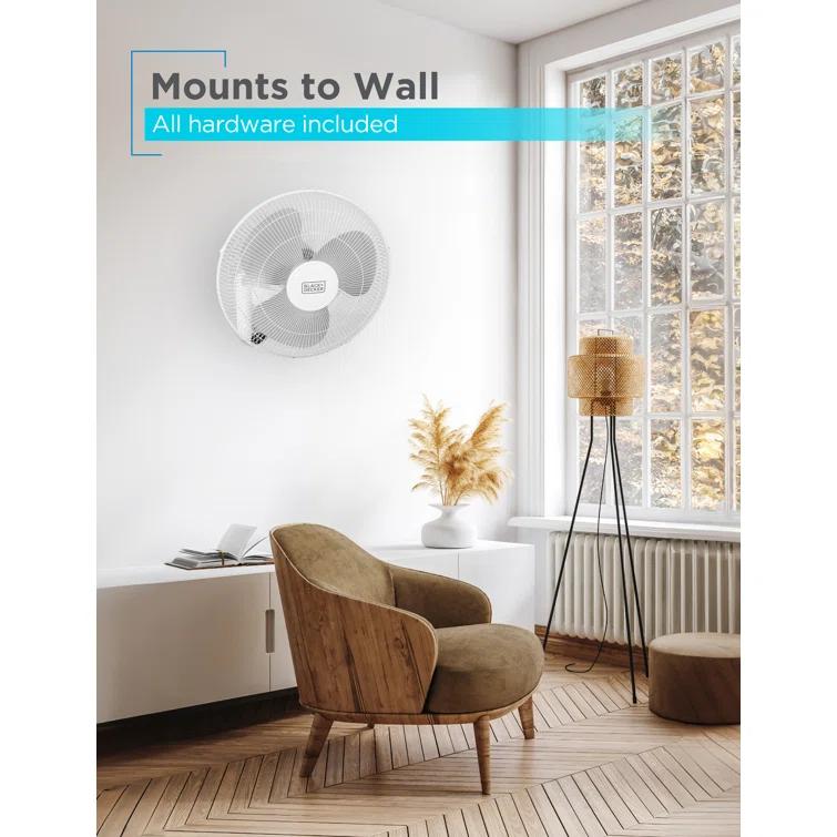 BLACK+DECKER BFP Series BLACK+DECKER 16" Wall Fan with Remote Control, Oscillating Fan with 3 Speed Settings