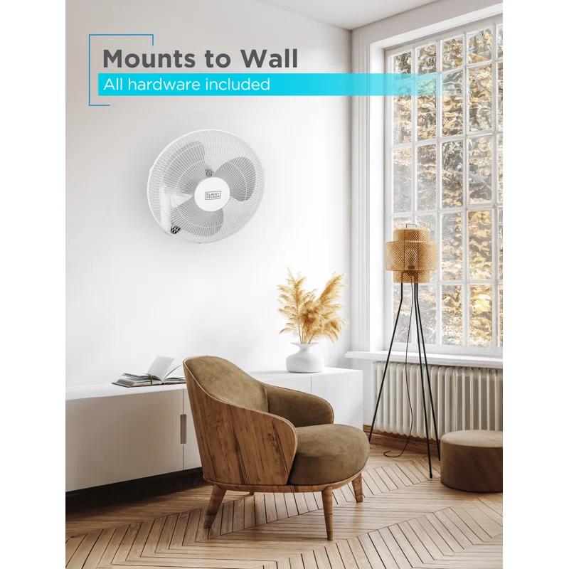 BLACK+DECKER BFP Series BLACK+DECKER 16" Wall Fan with Remote Control, Oscillating Fan with 3 Speed Settings