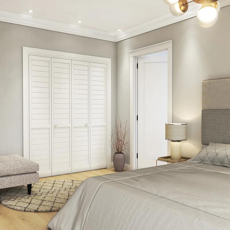 EightDoors 80-in Louvered Wood Finished Painted Flat Bi-Fold Door