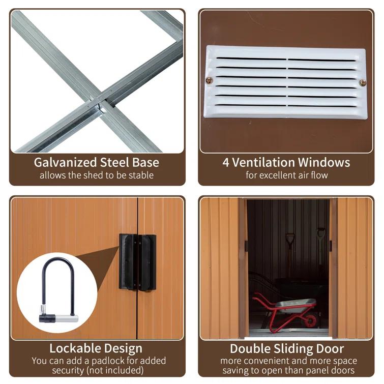 Outsunny 7 ft. W x 4 ft. D Stainless Steel Tool Shed
