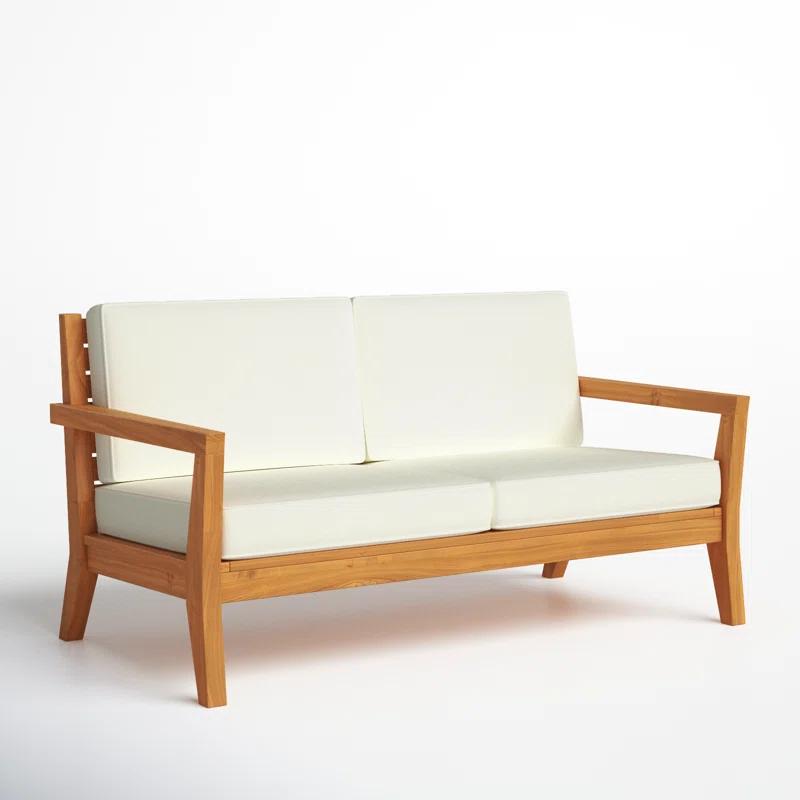 Joss & Main Adagio Outdoor Solid Teak Wood 2-Person Sofa with Cushions