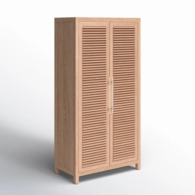 Nautical Oak Brown Wardrobe Cabinet with Adjustable Shelving