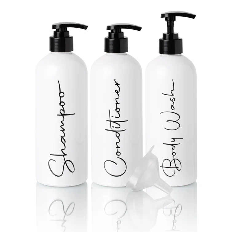 Alora Home Essentials Modern Refillable Shampoo and Conditioner Bottles | 16 Fl oz. | Set of 3