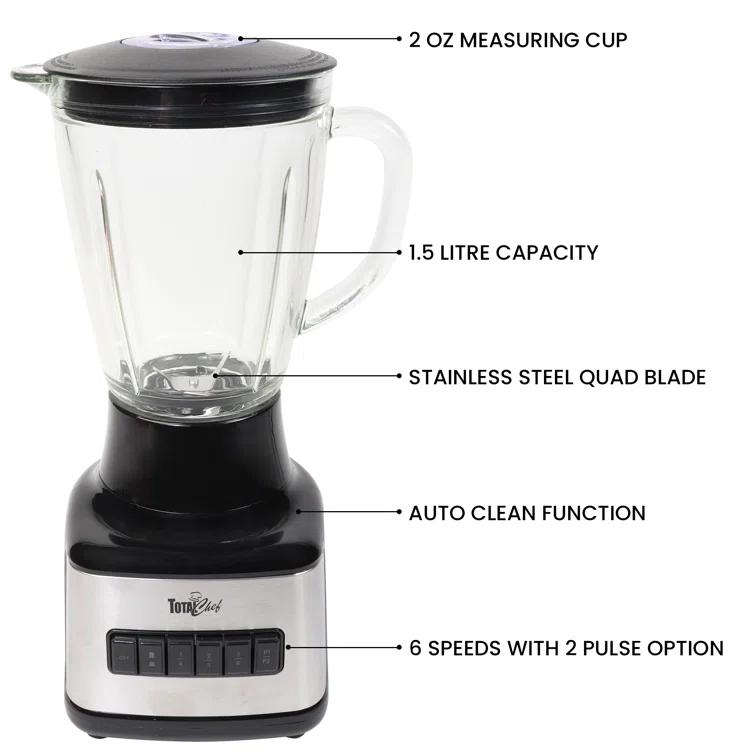 Total Chef Total Chef 51 Oz Countertop Blender with 6 Speed & 2 Pulse Options For Smoothies, Shakes, Ice and Dips