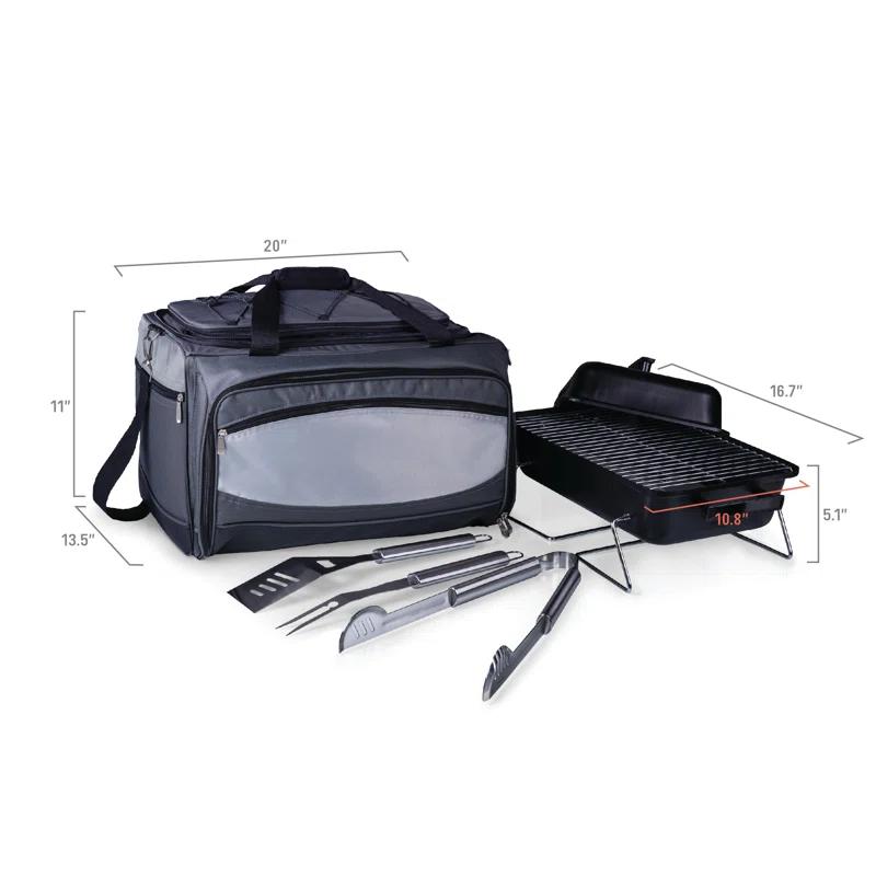 Arlmont & Co. Buccaneer Portable Charcoal Grill & Cooler Tote, Take Anywhere BBQ Grill with BBQ Accessories and Cooler Bag, Barbecues Grill for Outdoor Cooking