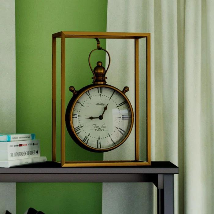 Alcott Hill® Canete Traditional Roman Numeral Metal Quartz Movement / Crystal Tabletop Clock in Brass