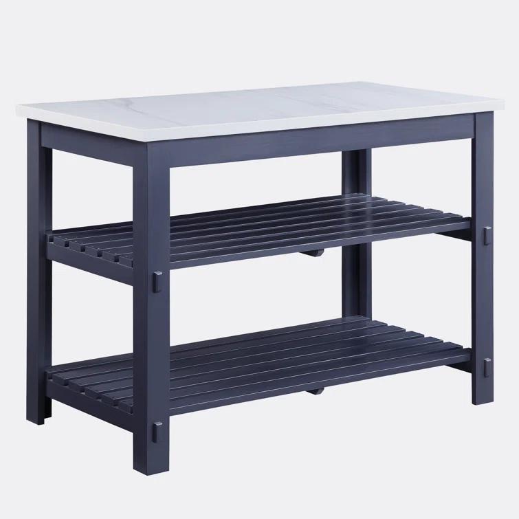 Latitude Run® Marble Top & Gray Finish Kitchen Island