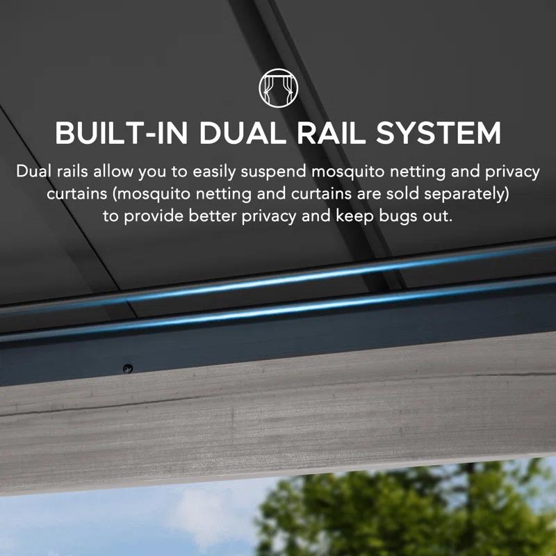 Sunjoy Sunjoy 12x20 ft. Wood Gazebo, Outdoor Patio Steel Hardtop Gazebo with 2-tier Metal Roof, Suitable for Patios, Lawn and Backyard, Matte Black Roof